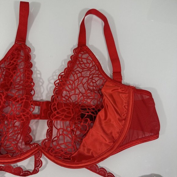 NEW Ann Summers [ Large 12-14 ]‎ Nya Sheer Embroidered Sequin Underwire Bra Red - Picture 6 of 11